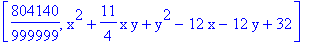 [804140/999999, x^2+11/4*x*y+y^2-12*x-12*y+32]